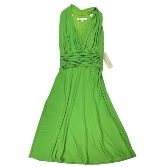 Evan Picone Babydoll Criss-Cross Bust Formal Dress Sz 8 Green‎ Party Stretch NWT - Picture 2 of 15